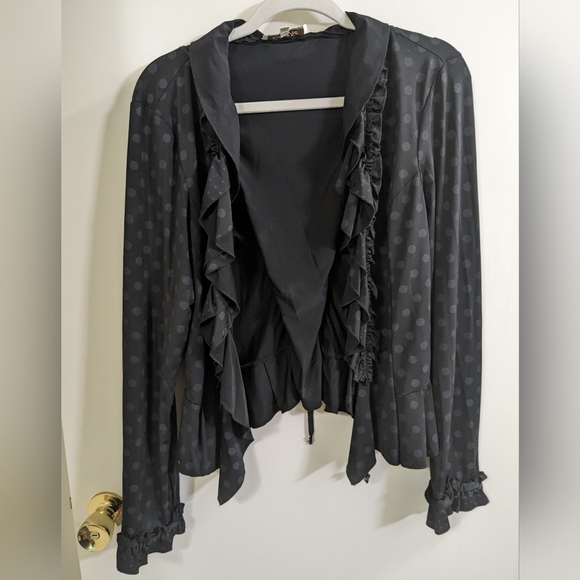 Lan Vie black and gray polka dot stretchy jacket with corset back - Picture 2 of 8